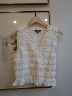 PAIGE White Smocked Sleeveless Crop Top